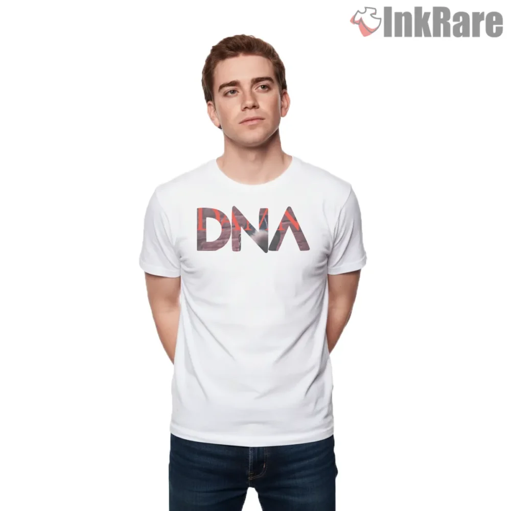 Kendrick Lamar Dna Letterform Minimal Logo Shirt on white short sleeve shirt for men graphic tee