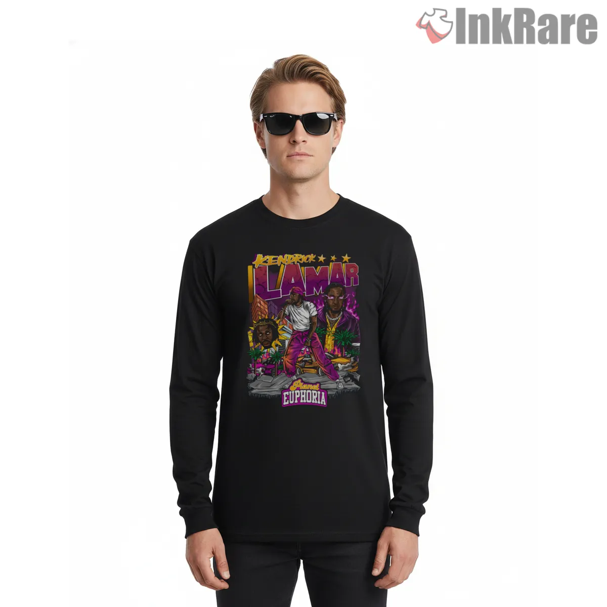 Kendrick Lamar Euphoria Era Collage Shirt on black long sleeve shirt for men graphic tee