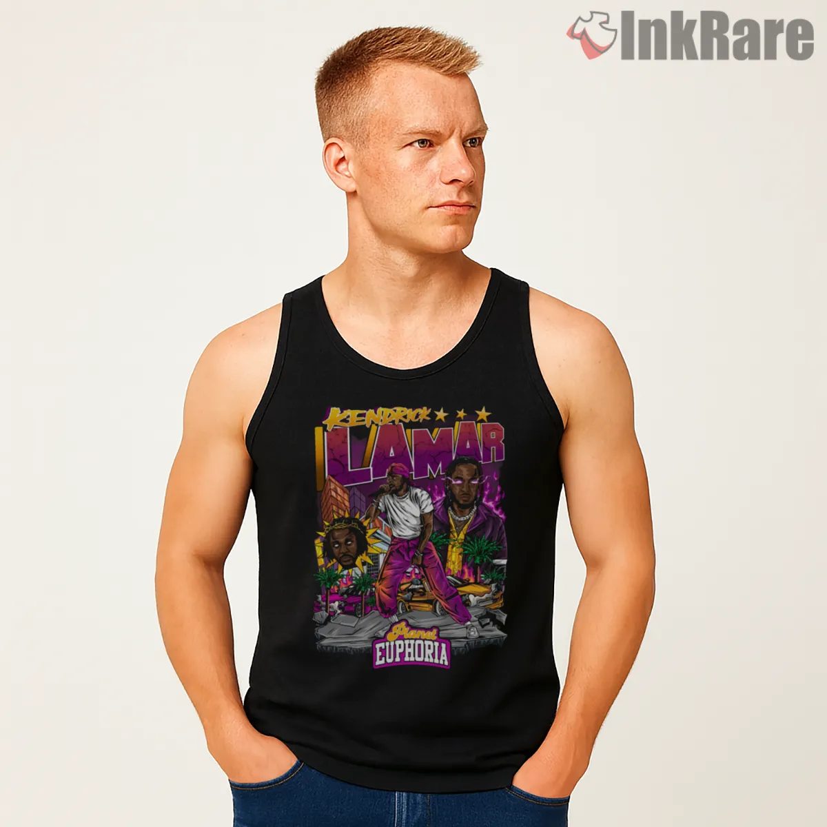 Kendrick Lamar Euphoria Era Collage Tank Top Black Kendrick Lamar Euphoria Era Collage Shirt on black tank top for men graphic tee