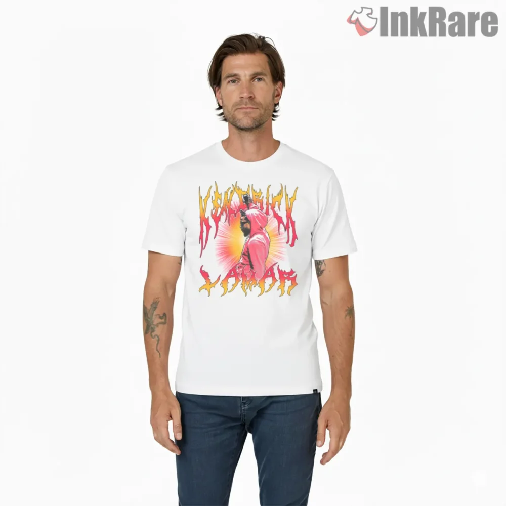 Kendrick Lamar Flaming Red Aura Graphic Shirt on white short sleeve shirt for men graphic tee