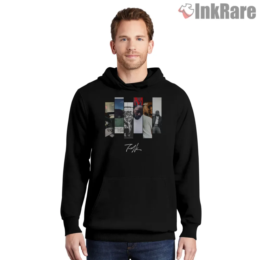 Kendrick Lamar Full Album Cover Collage New Era Shirt on black hoodie for men graphic tee