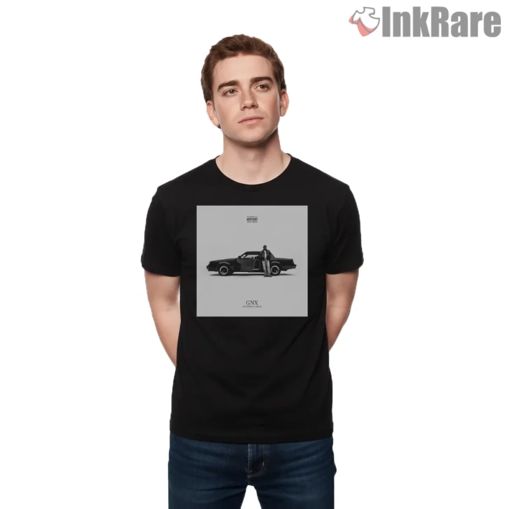 Kendrick Lamar Gnx Album 2024 Monochrome Car Pose Shirt on black short sleeve shirt for men graphic tee