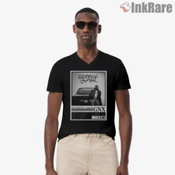 Kendrick Lamar Gnx Album Art Black And White Credits Shirt on black v-neck shirt for men graphic tee