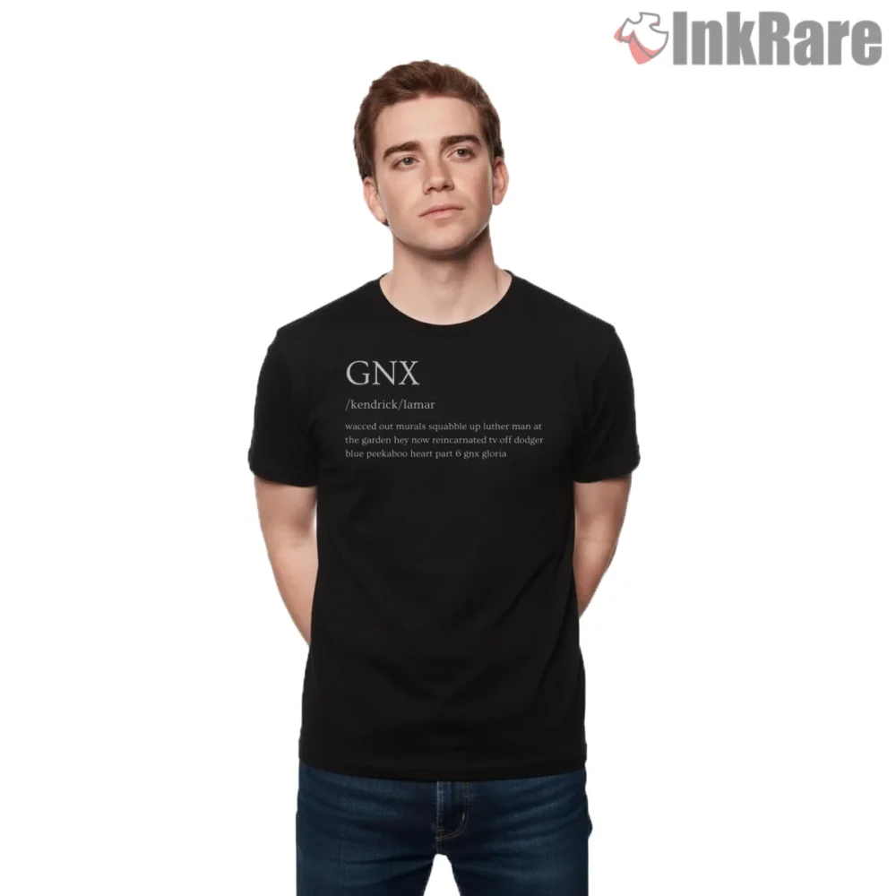 Kendrick Lamar Gnx Concept Tracklist Minimal Typography Shirt on black short sleeve shirt for men graphic tee