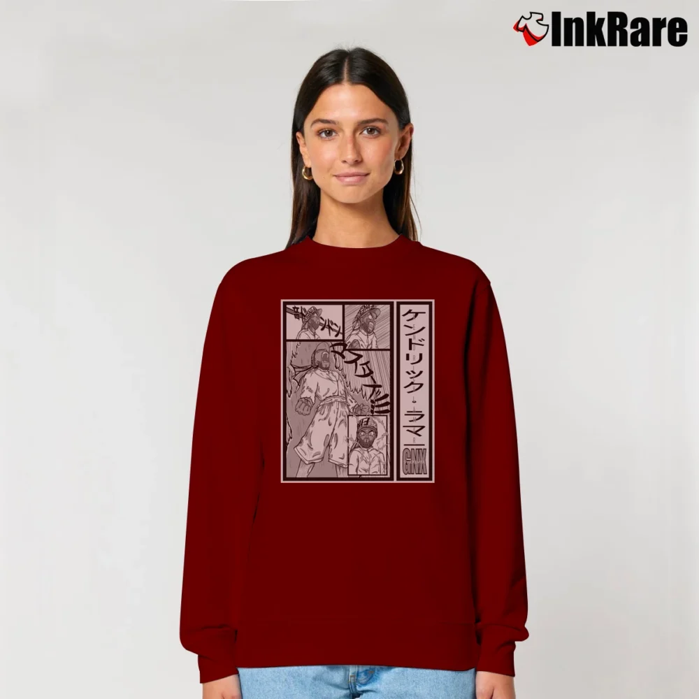 Women’s Kendrick Lamar GNX Manga Art Relaxed Sweatshirt in maroon | Soft, Laid-Back Vibe