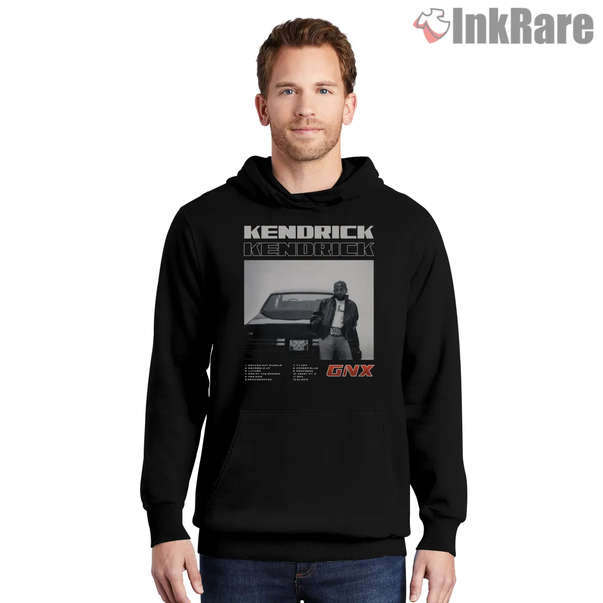 Kendrick Lamar Gnx Monochrome Album Cover Style Shirt on black hoodie for men graphic tee