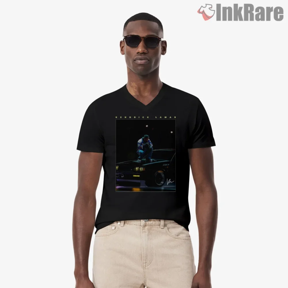 Kendrick Lamar Gnx Night Performance Cover Art Shirt on black v-neck shirt for men graphic tee