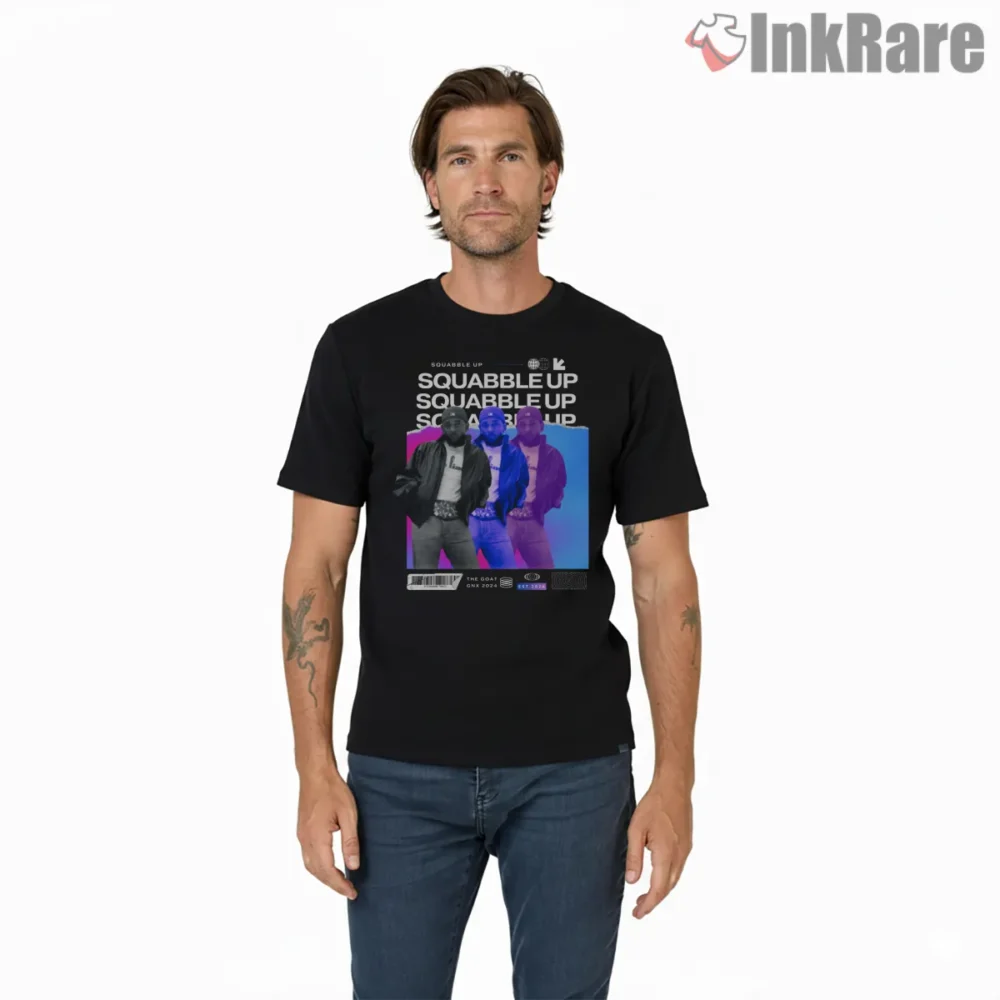 Kendrick Lamar Gnx Squabble Up Gradient Trio Graphic Shirt on black short sleeve shirt for men graphic tee