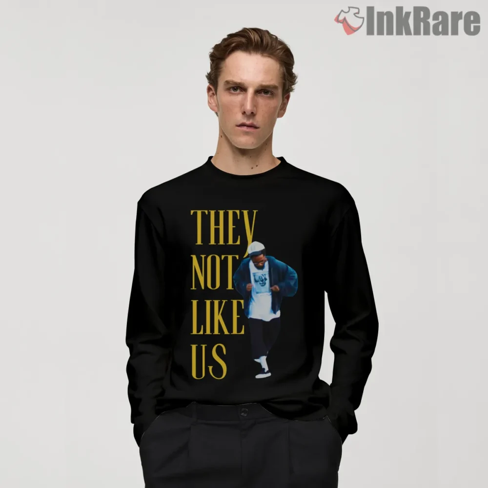 Kendrick Lamar Gnx They Not Like Us Yellow Text Shirt on black long sleeve shirt for men graphic tee