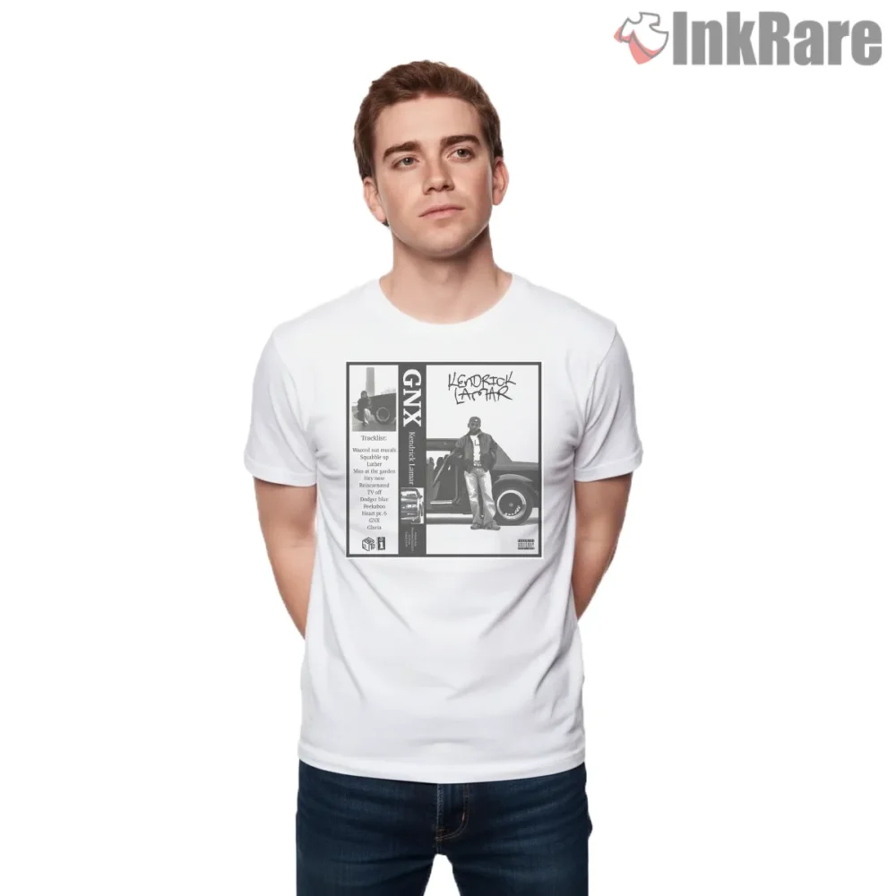 Kendrick Lamar Gnx Tracklist Retro Album Layout Shirt on white short sleeve shirt for men graphic tee