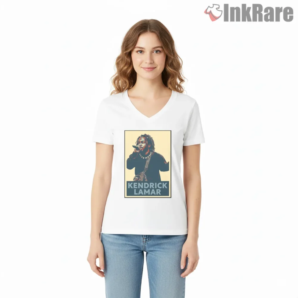 Kendrick Lamar Golden Stage Performance Shirt on white v-neck shirt for women graphic tee