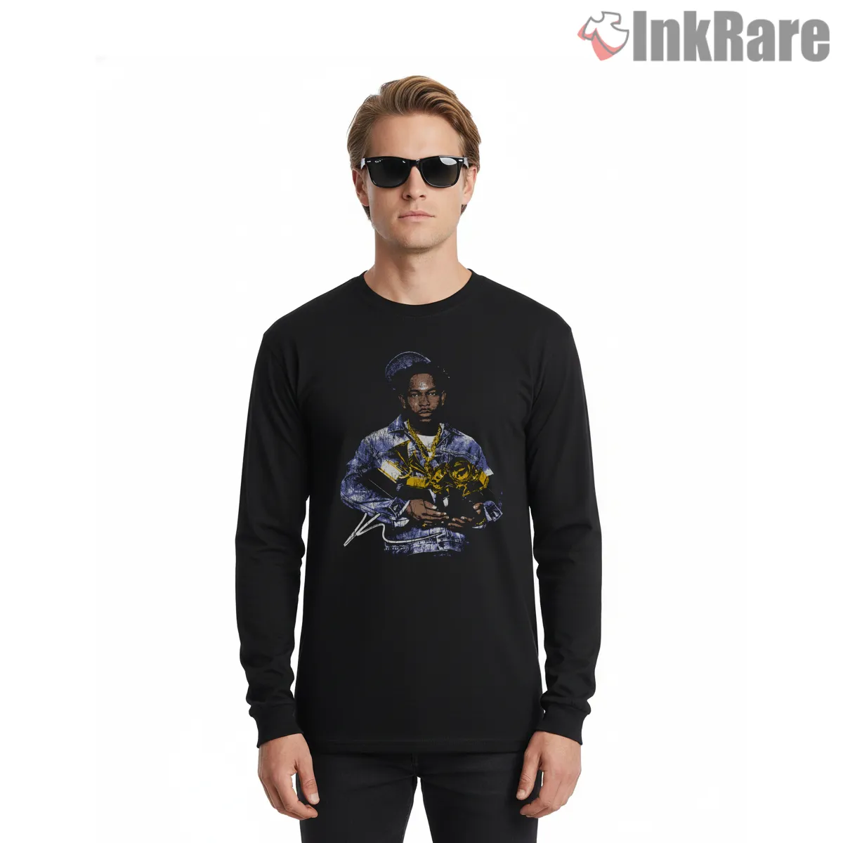 Kendrick Lamar Grammy Trophy Stack Collage Shirt on black long sleeve shirt for men graphic tee