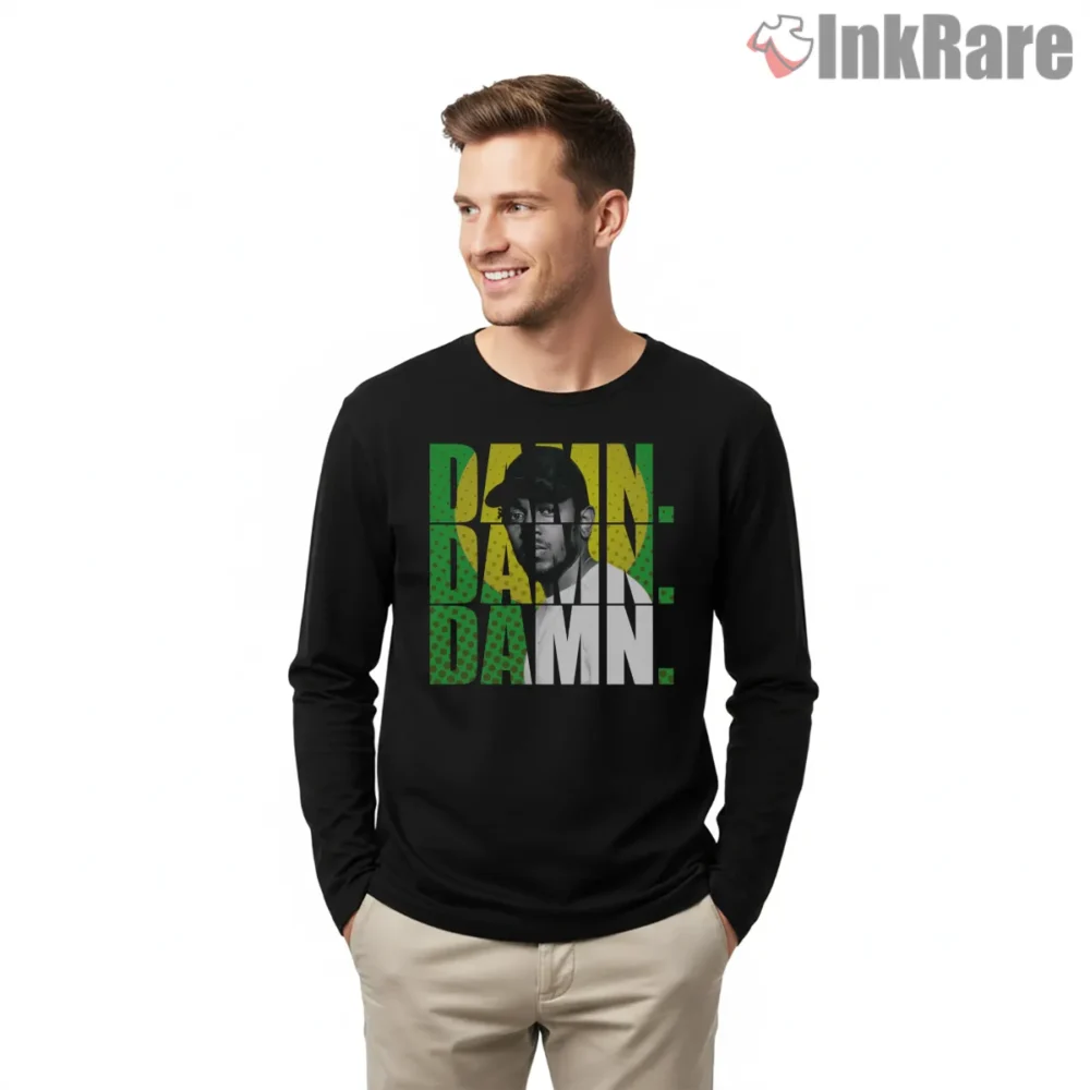Kendrick Lamar Green Damn Era Portrait Shirt on black long sleeve shirt for men graphic tee