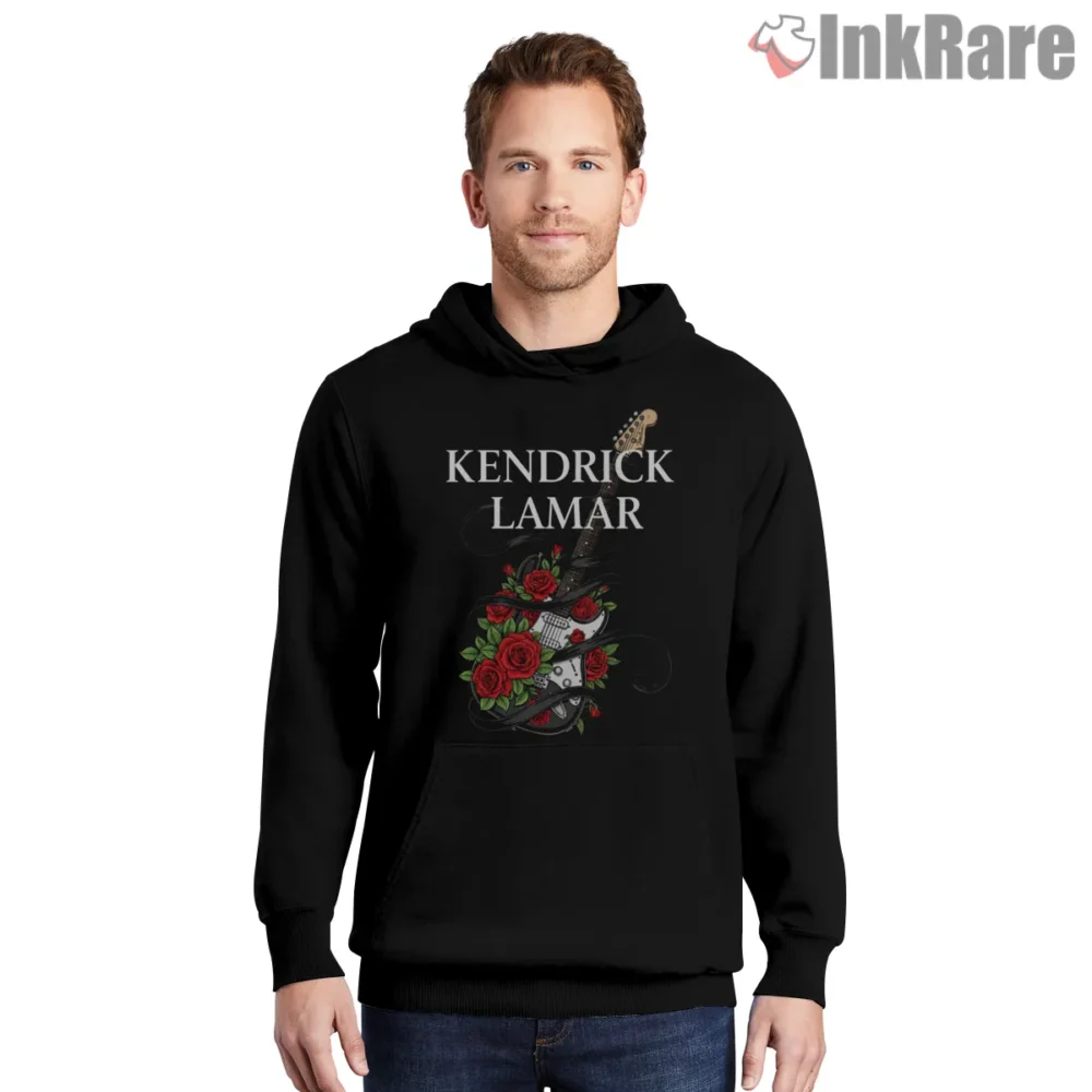 Kendrick Lamar Guitar And Roses Tribute Shirt on black hoodie for men graphic tee