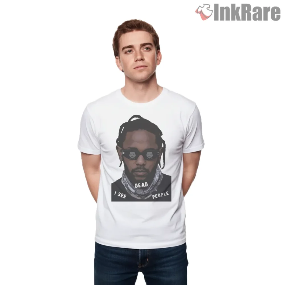 Kendrick Lamar I See Dead People Sunglasses Graphic Shirt on white short sleeve shirt for men graphic tee