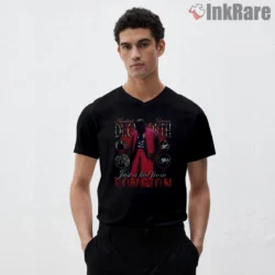 Kendrick Lamar Just A Kid From Bompton Red Coat Shirt on black v-neck shirt for men graphic tee