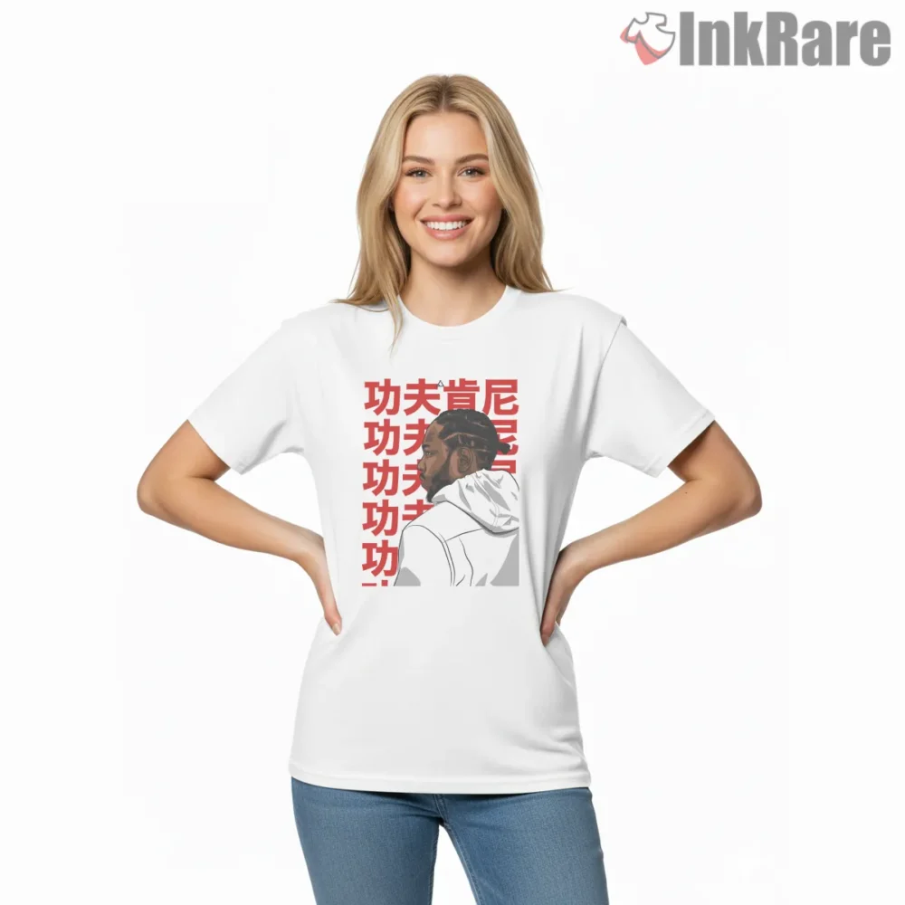 Kendrick Lamar Kanji Poster Style Minimal Profile Shirt on white short sleeve shirt for women graphic tee