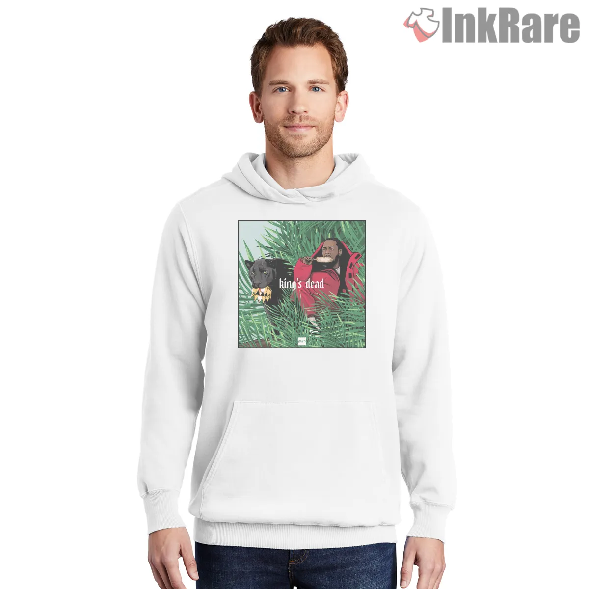 Kendrick Lamar Kings Dead Panther Throne Tribute Shirt on white hoodie for men graphic tee