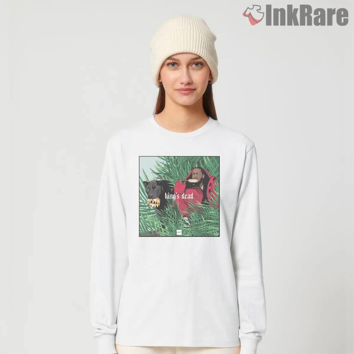 Kendrick Lamar Kings Dead Panther Throne Tribute Long Sleeve White Kendrick Lamar Kings Dead Panther Throne Tribute Shirt on white long sleeve shirt for women graphic tee