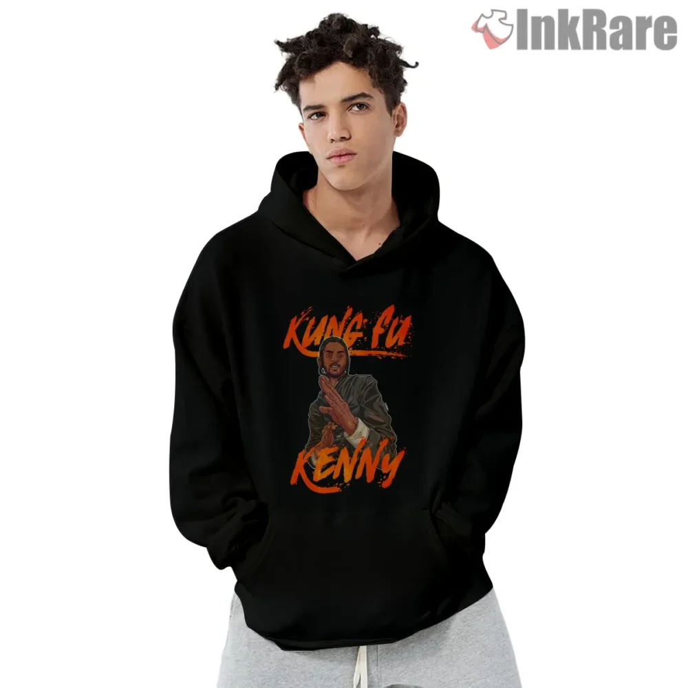 Kendrick Lamar Kung Fu Kenny Fiery Action Poster Shirt on black hoodie for men graphic tee