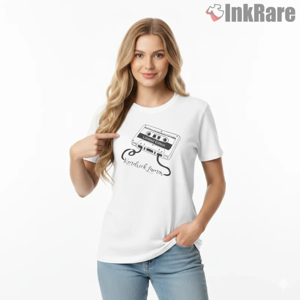 Kendrick Lamar Limited Edition Cassette Tape Script Shirt on white short sleeve shirt for women graphic tee