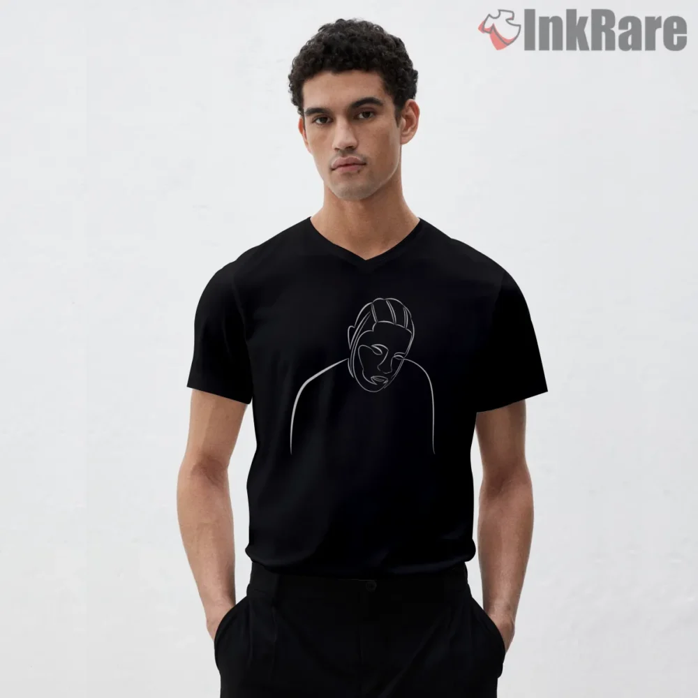 Kendrick Lamar Minimal Neon Line Art Outline Shirt on black v-neck shirt for men graphic tee
