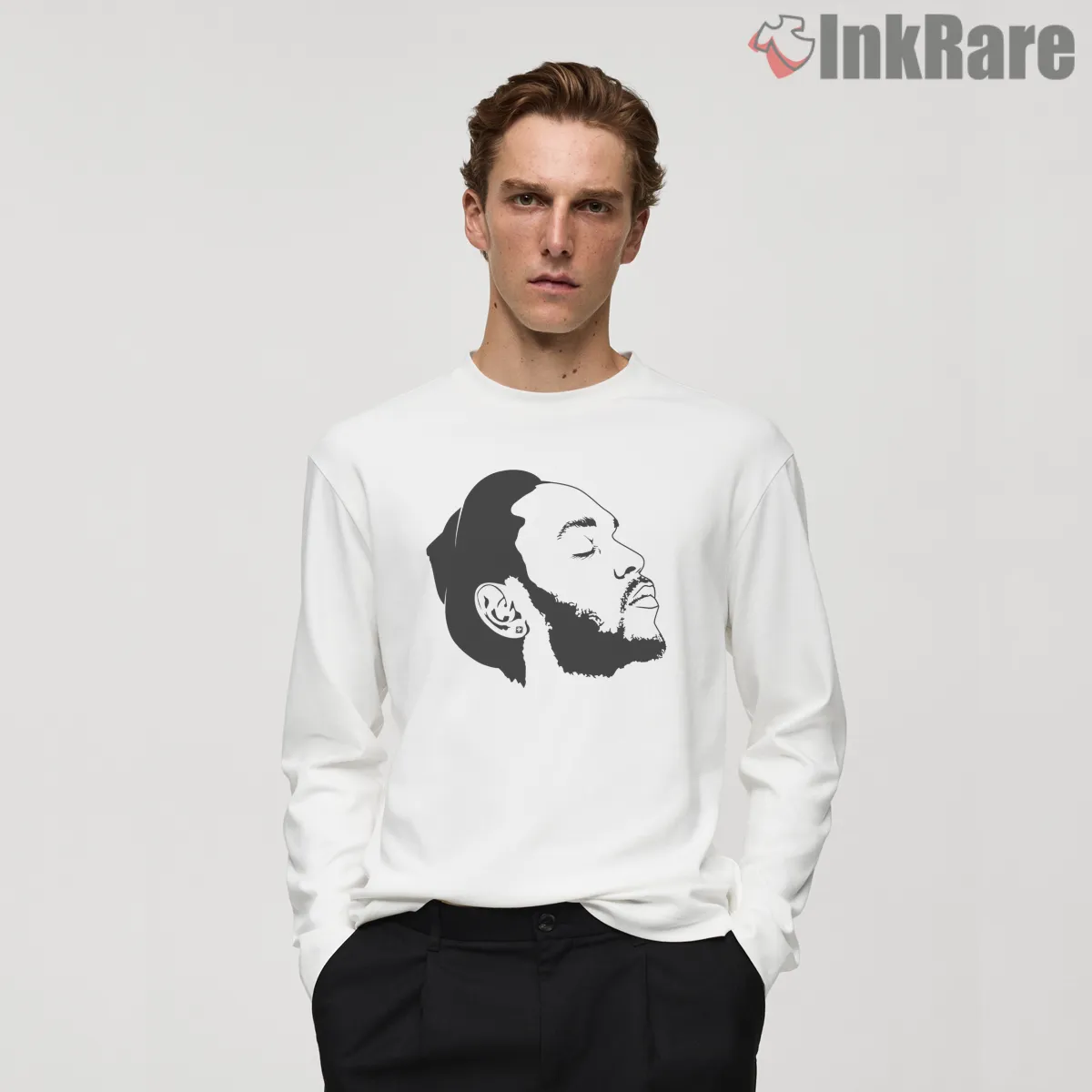 Kendrick Lamar Minimal Side Profile Line Drawing Shirt on white long sleeve shirt for men graphic tee
