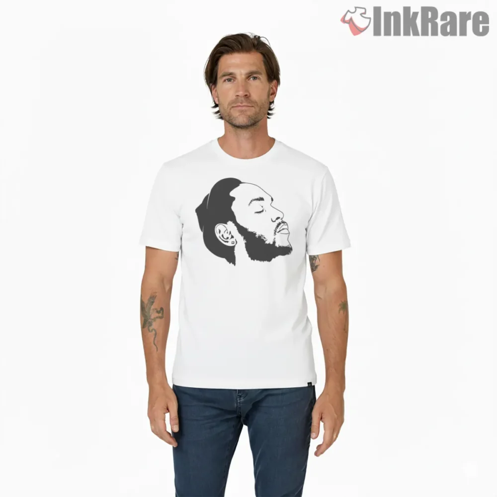 Kendrick Lamar Minimal Side Profile Line Drawing Shirt on white short sleeve shirt for men graphic tee