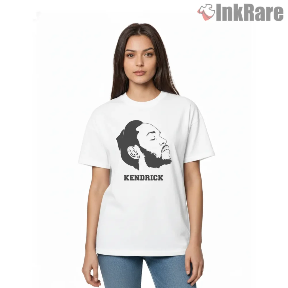 Kendrick Lamar Minimal Side Profile Logo Shirt on white short sleeve shirt for women graphic tee