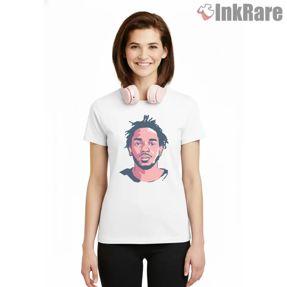 Kendrick Lamar Minimal Simple Pop Portrait Art Shirt on white short sleeve shirt for women graphic tee