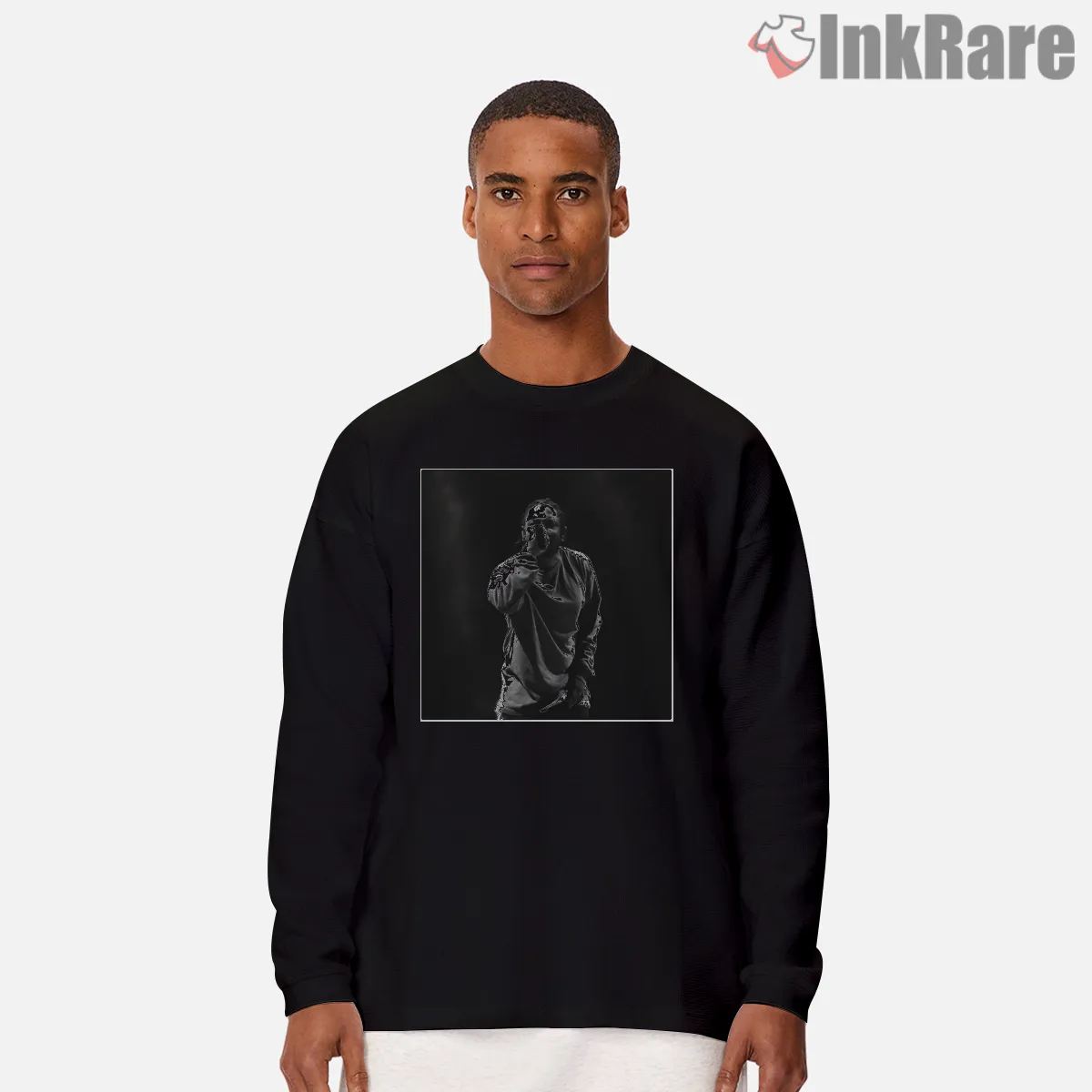 Kendrick Lamar Monochrome Live Mic Performance Shirt on black long sleeve shirt for men graphic tee