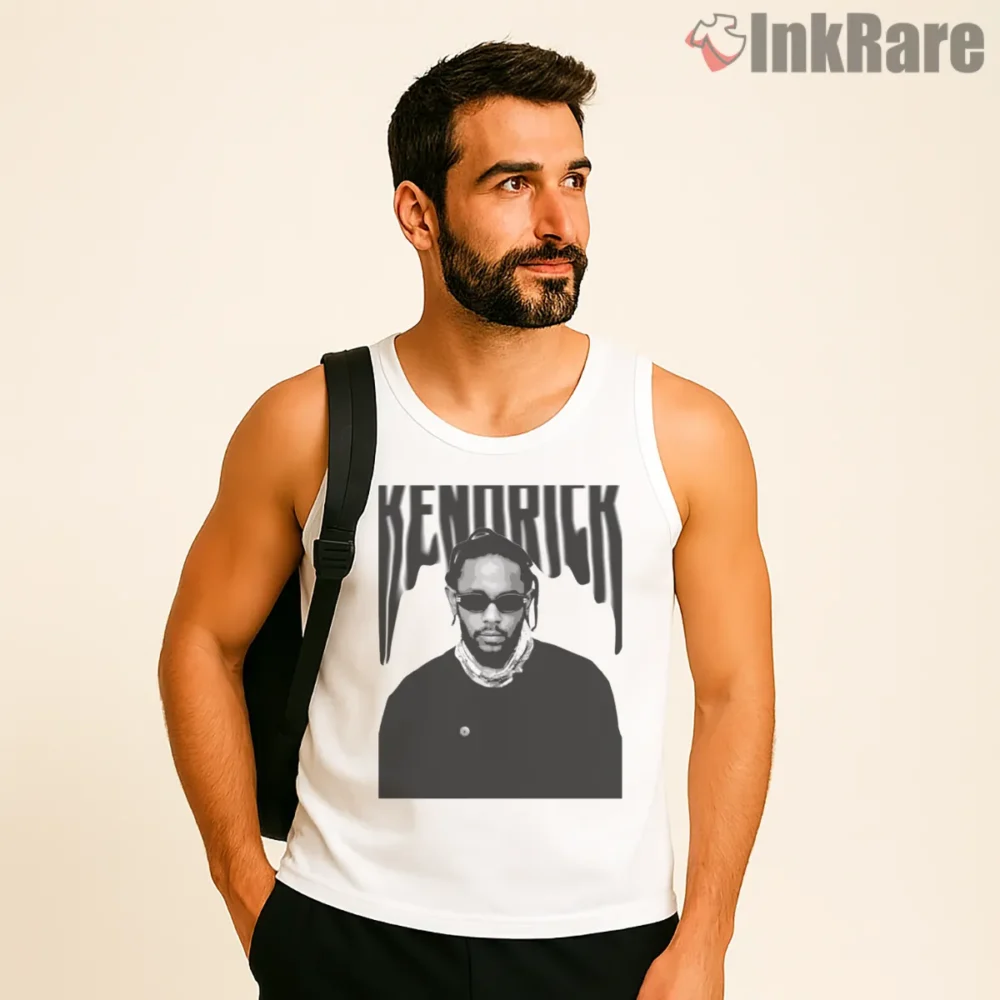Kendrick Lamar Monochrome Sunglasses Minimalist Poster Shirt on white tank top for men graphic tee