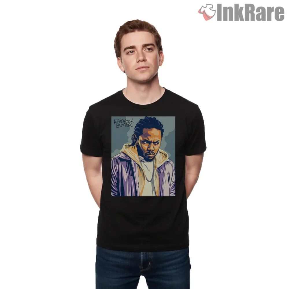 Kendrick Lamar Moody Pastel Illustration Portrait Shirt on black short sleeve shirt for men graphic tee