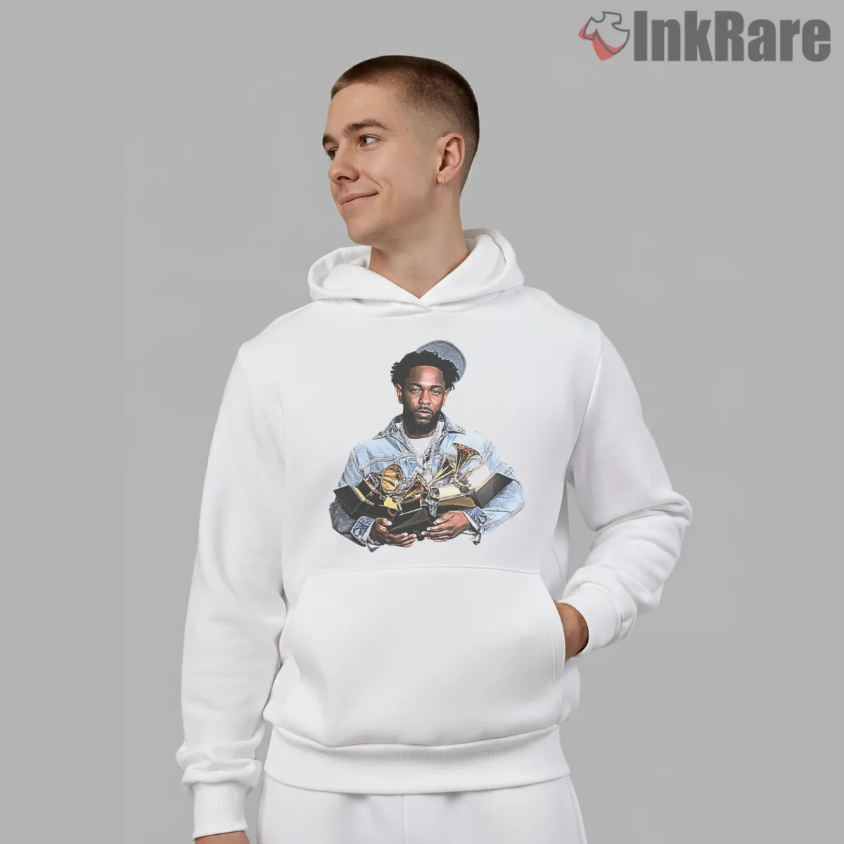 Kendrick Lamar Multiple Grammy Awards Denim Jacket Shirt on white hoodie for men graphic tee