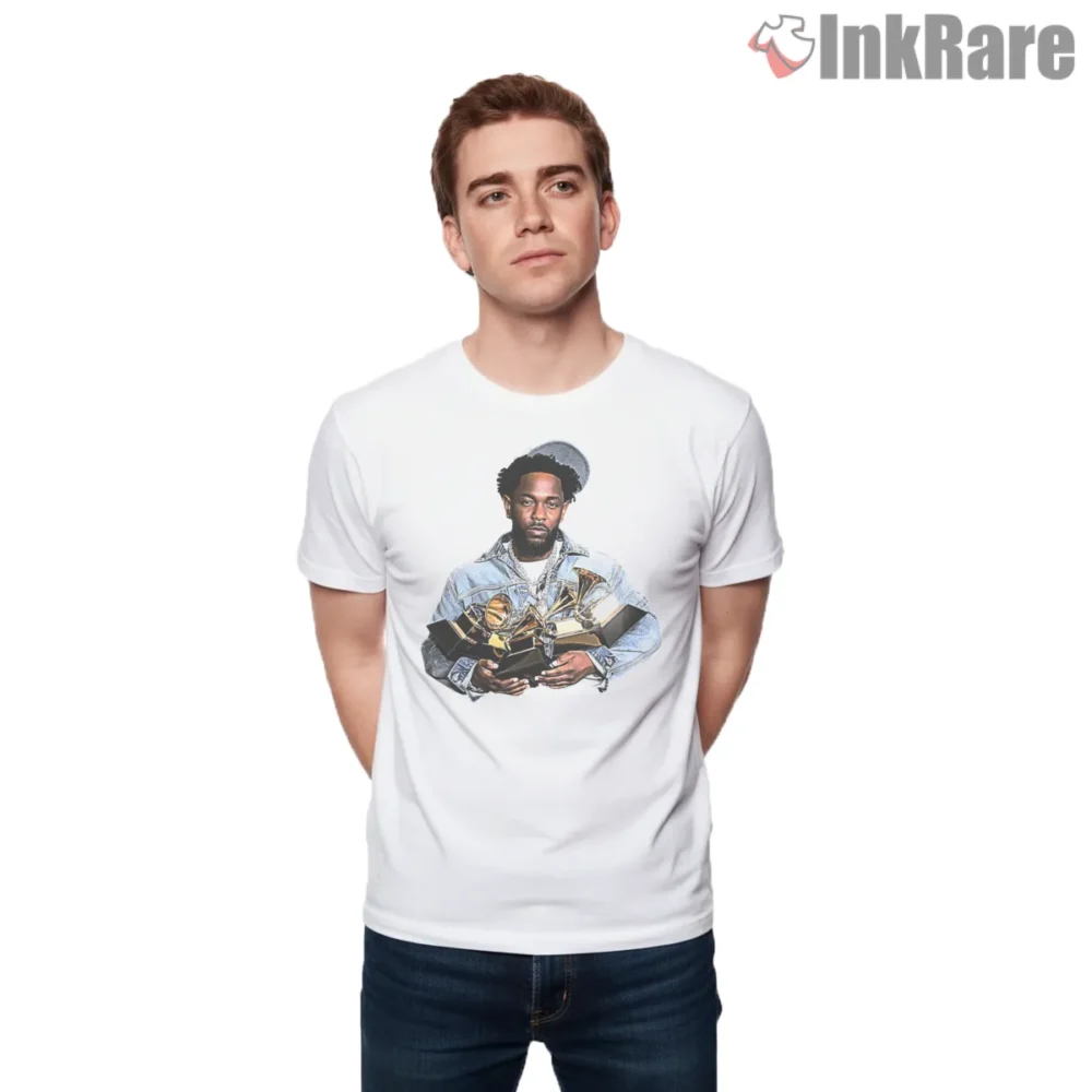 Kendrick Lamar Multiple Grammy Awards Denim Jacket Shirt on white short sleeve shirt for men graphic tee