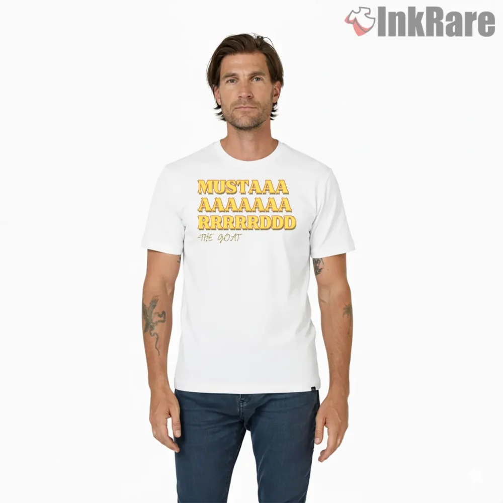 Kendrick Lamar Mustard Gnx Album Yellow Text Meme Shirt on white short sleeve shirt for men graphic tee