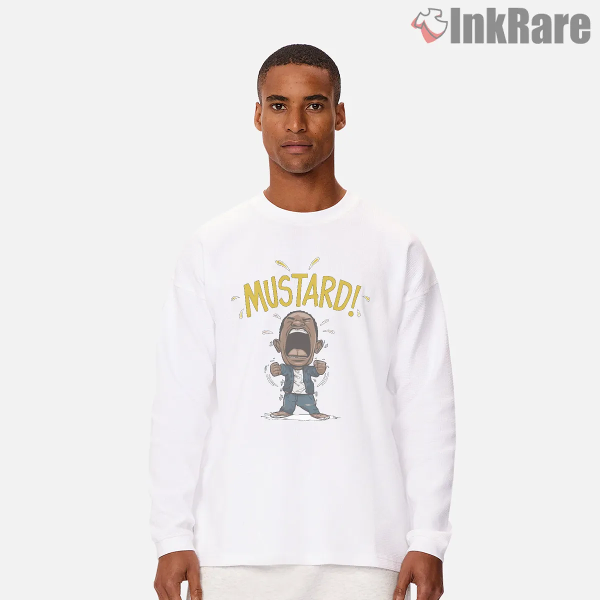 Kendrick Lamar Mustard Meme Gnx Cartoon Yelling Shirt on white long sleeve shirt for men graphic tee