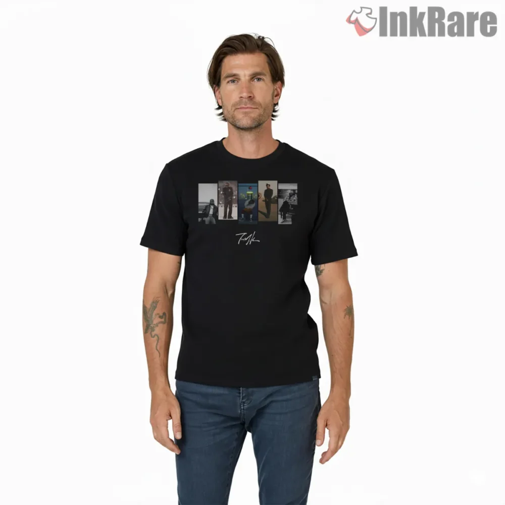 Kendrick Lamar Mustard Photo Strip Collage Shirt on black short sleeve shirt for men graphic tee