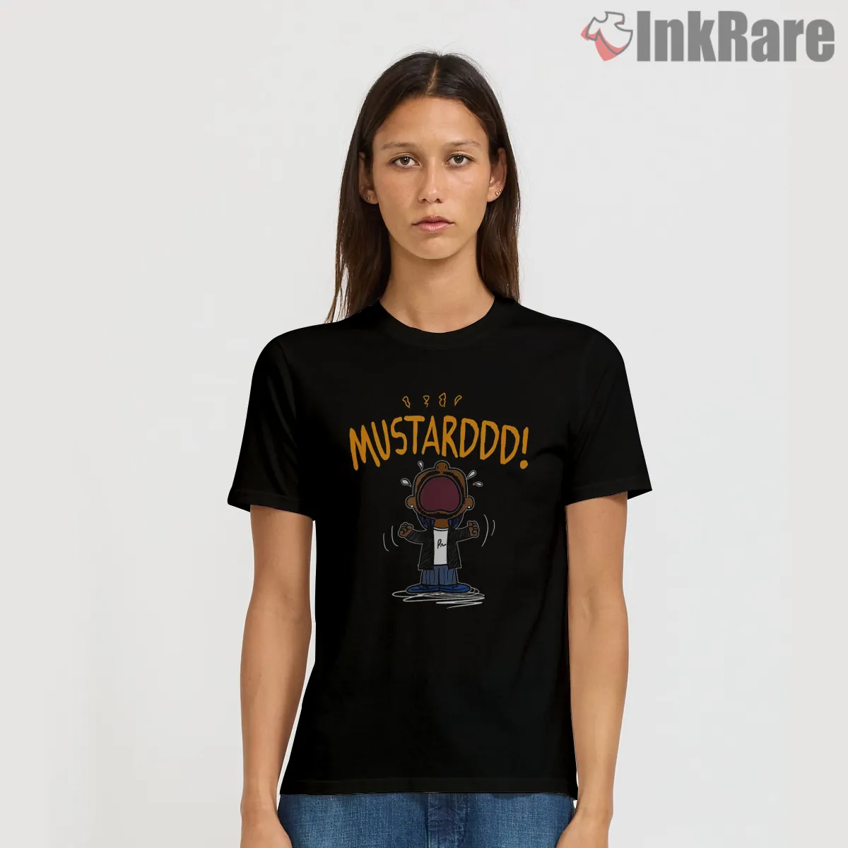 Kendrick Lamar Mustarddd Screaming Meme Cartoon Short Sleeve Black Kendrick Lamar Mustarddd Screaming Meme Cartoon Shirt on black short sleeve shirt for women graphic tee