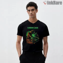 Kendrick Lamar Neon Dj Night Shirt on black v-neck shirt for men graphic tee