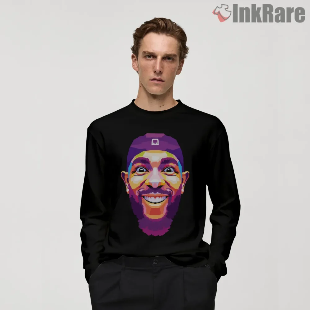 Kendrick Lamar Neon Pop Art Smiling Portrait Shirt on black long sleeve shirt for men graphic tee