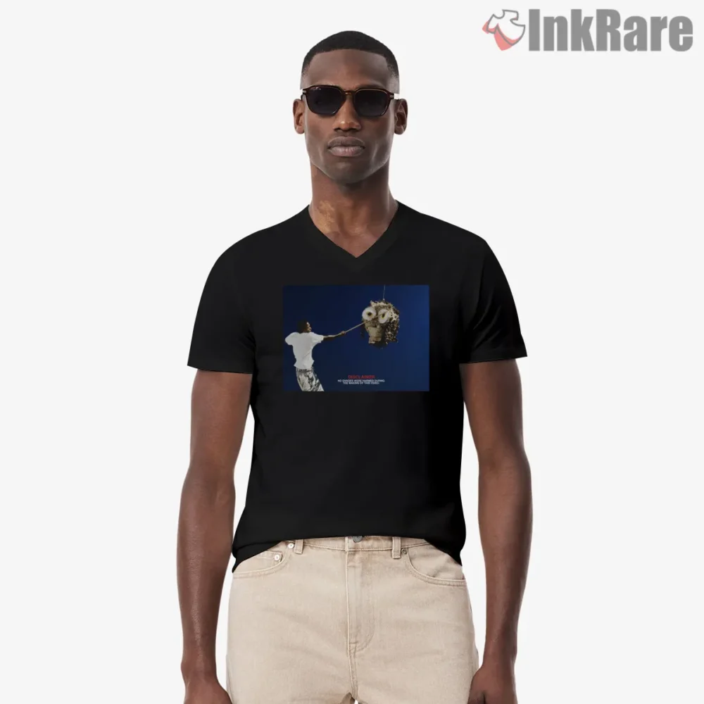 Kendrick Lamar Not Like Us Owl Piñata Performance Shirt on black v-neck shirt for men graphic tee