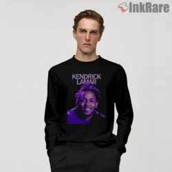 Kendrick Lamar Pop Art Neon Smile Portrait Duckworth Shirt on black long sleeve shirt for men graphic tee
