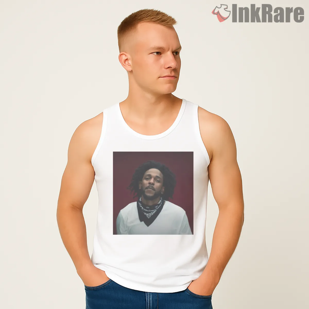 Kendrick Lamar Red Studio Portrait Mood Lighting Tank Top White Kendrick Lamar Red Studio Portrait Mood Lighting Shirt on white tank top for men graphic tee