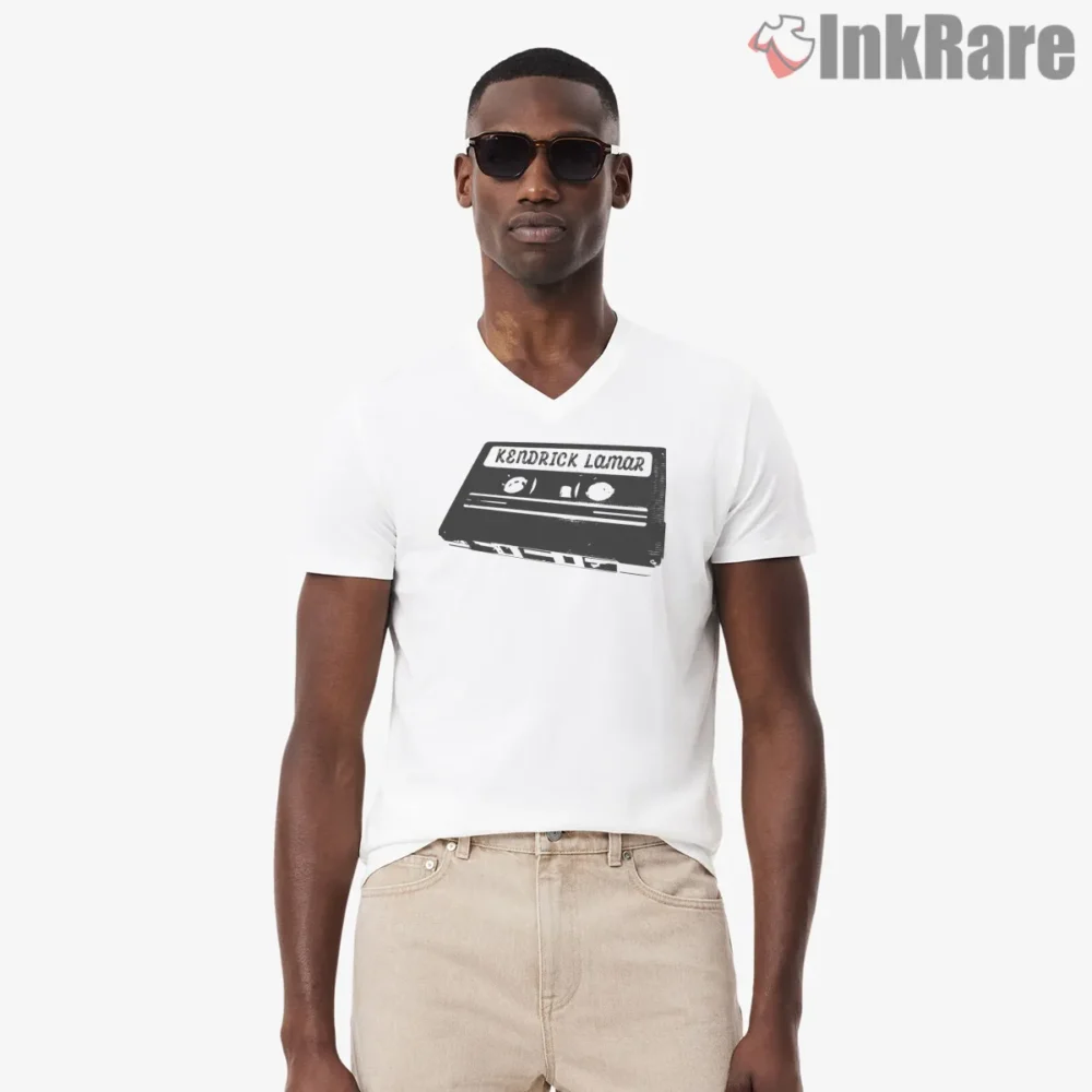 Kendrick Lamar Retro Cassette Mixtape Graphic Shirt on white v-neck shirt for men graphic tee