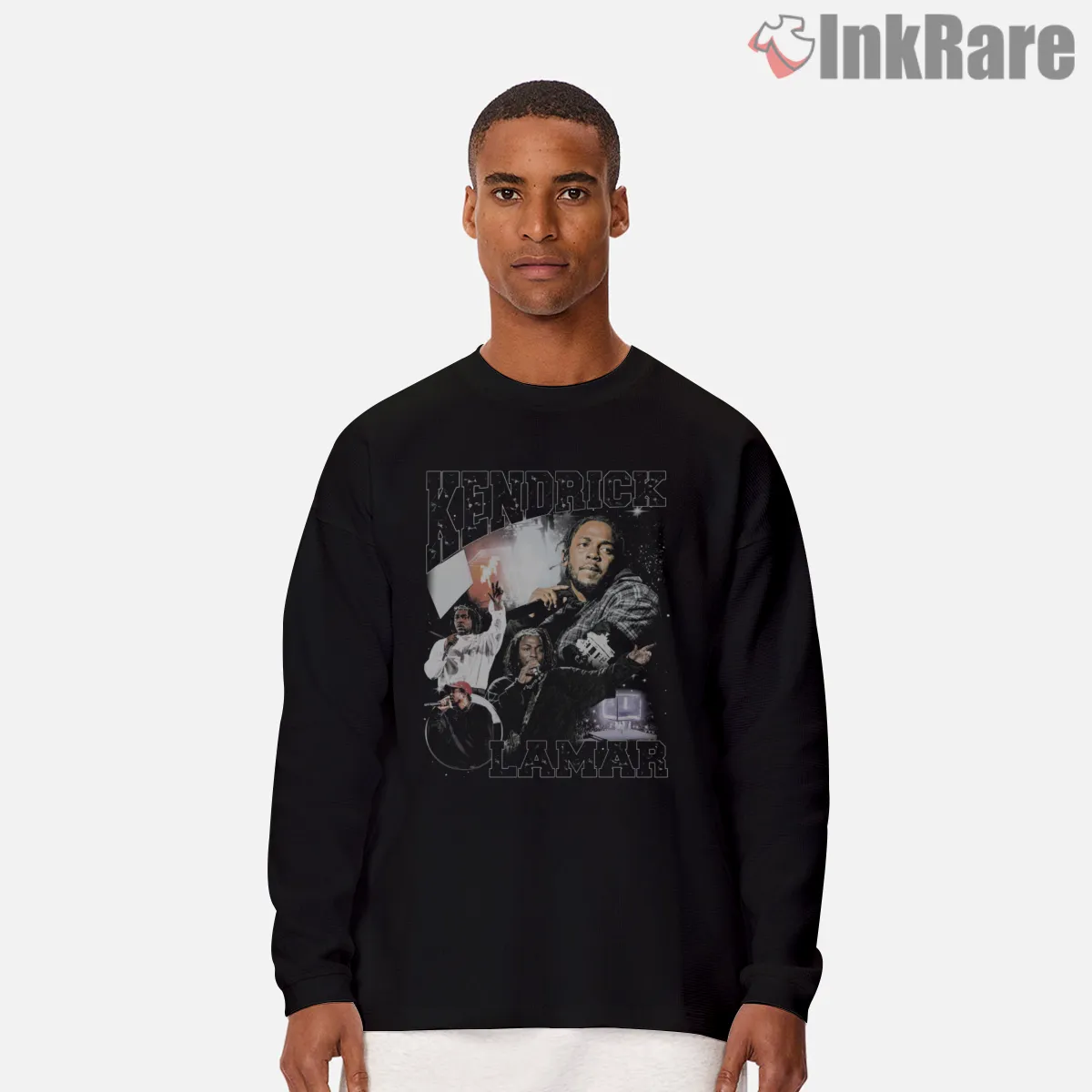 Kendrick Lamar Retro Collage Mixtape Era Poster Shirt on black long sleeve shirt for men graphic tee
