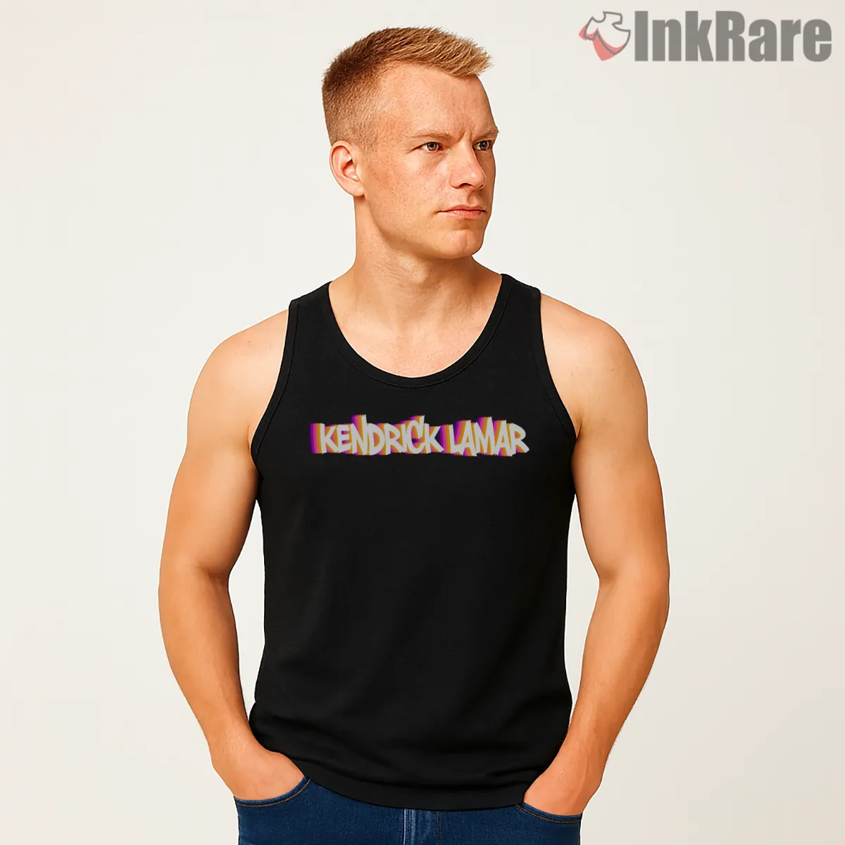 Kendrick Lamar Retro Glitch Gradient Logo Tank Top Black Kendrick Lamar Retro Glitch Gradient Logo Shirt on black tank top for men graphic tee