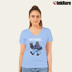 Women’s Kendrick Lamar Say Drake Art V-Neck Tee in light blue | Chic Neckline, Soft Texture