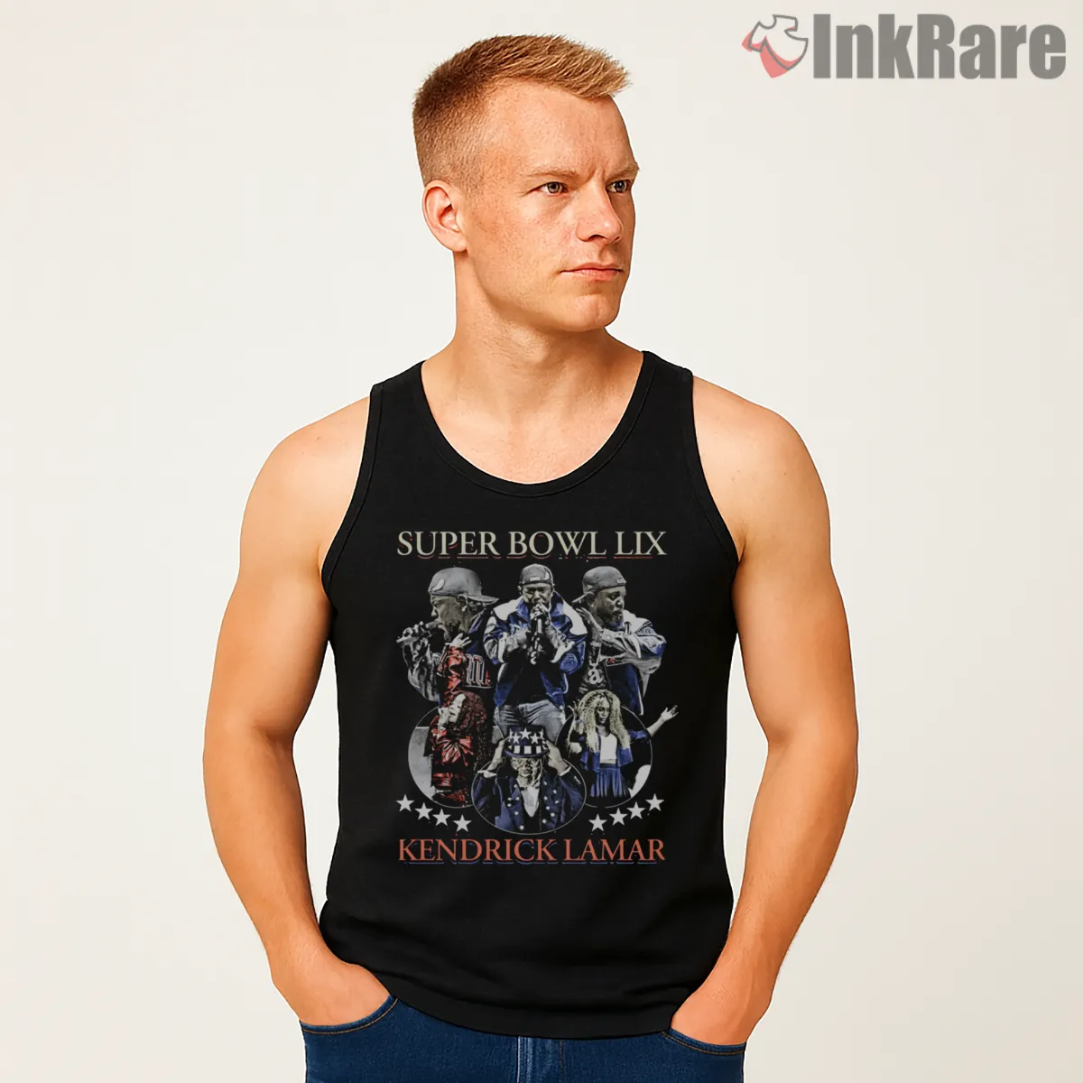 Kendrick Lamar Super Bowl Lix Halftime Collage Tank Top Black Kendrick Lamar Super Bowl Lix Halftime Collage Shirt on black tank top for men graphic tee