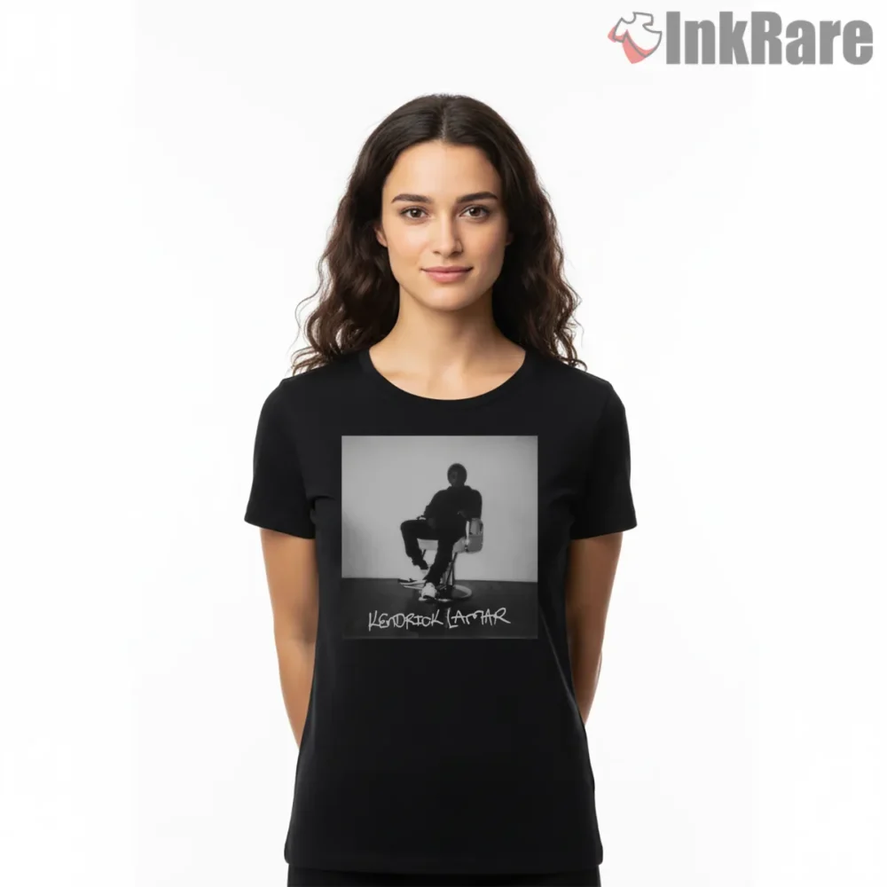 Kendrick Lamar Vintage Chair Pose Black And White Shirt on black short sleeve shirt for women graphic tee